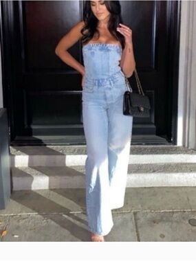 Good American Light Blue Strapless Wide-Leg Jeans